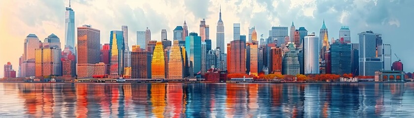 A detailed of a bustling cityscape with diverse architecture