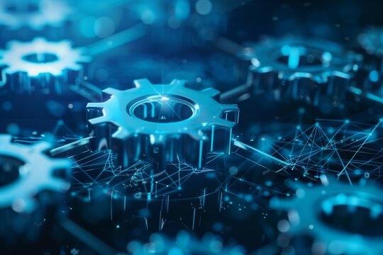 An abstract representation of interconnected gears, symbolizing the collaborative efforts and synchronized operation crucial for project development. 