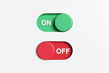On and off toggle switch buttons on white background.