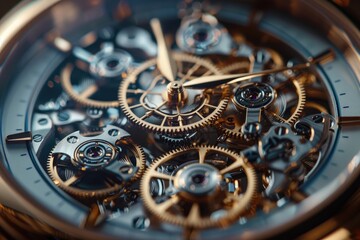 Close-up of an intricate mechanical watch movement