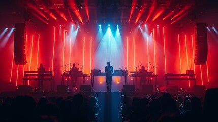 Create an artwork depicting a diverse group of musicians performing together on stage, blending different musical styles and cultural influences.