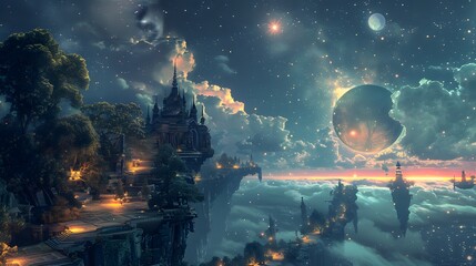 Obraz premium surreal dreamscape with surreal landscapes and floating structures illuminated by a surreal 3D glow
