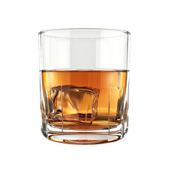 A glass of whiskey with ice cubes, isolated on transparent background, perfect for beverage and lifestyle themes.