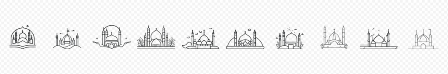 Mosque icon vector. mosque icon,Mosque icon vector. mosque icon set. mosque vector icon flat design. Symbol of a masjid sign, Muslim mosque flat icons. Thin linear small mosques outline icons religion