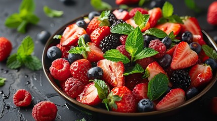 A fresh mixed berry salad, with a honey-lime dressing.