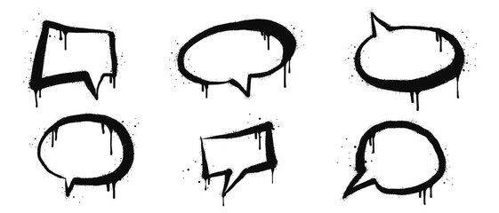 Set of Spray painted graffiti Speech bubble in black over white. bubble drip symbol. isolated on white background. vector illustration © Receh Lancar Jaya
