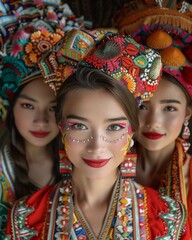 Obraz premium Capture the essence of diverse cultures with an eye-level angle shot focusing on traditional attire and unique customs Showcase the beauty and 