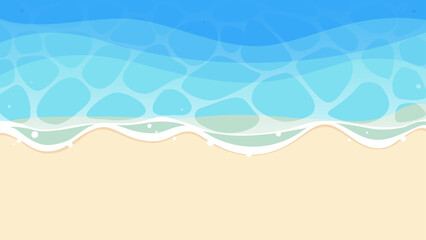 青い波がよせるヤシの葉飾りのビーチ 1、アスペクト比16:9