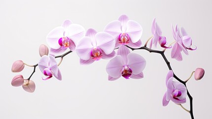 blooming orchid with delicate petals on a white background 