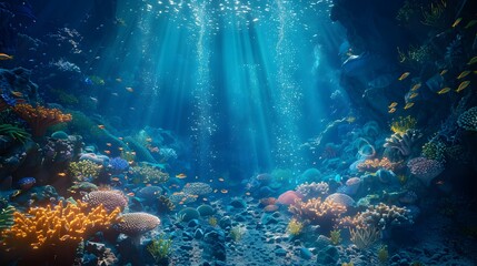 Obraz premium A colorful underwater scene with a variety of fish and coral