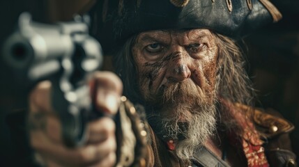 Pirate threatens computer with a firearm