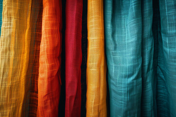 Closeup of minimalist clean background with colorful curtains 
