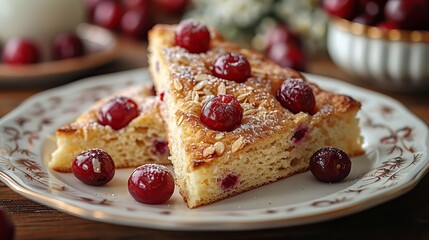 A serving of delicate almond and cherry scones, fresh from the oven.