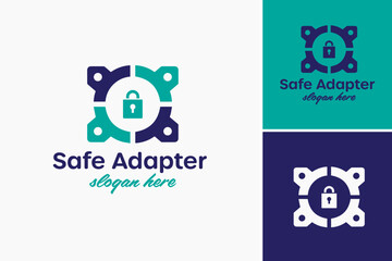 Safe Adapter Logo: A robust design featuring a plug and shield, symbolizing secure connections. Ideal for tech accessories, electrical safety, or IT companies.