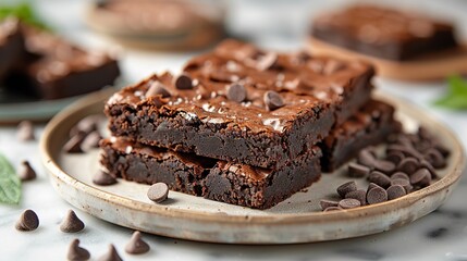 A serving of rich chocolate fudge brownies, perfect for dessert.