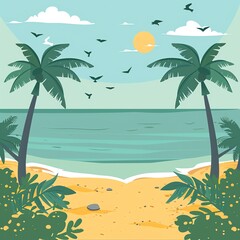 cartoon vector image of a beautiful beach view, background for a beach holiday web banner