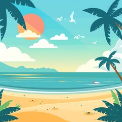 cartoon vector image of a beautiful beach view, background for a beach holiday web banner