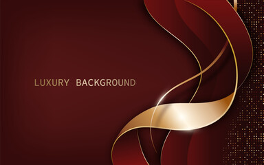 Red gold ribbon with dotted elements luxury background