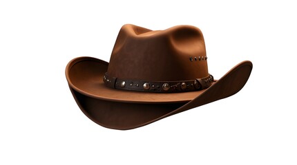 Brown Cowboy Hat with Leather Band isolated on transparent background.