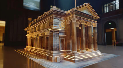 Fototapeta premium 3d blue prints of a bank building virtual hologram, digital banking 