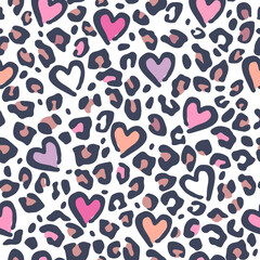 Pink heart Leopard skin PNG file Seamless pattern