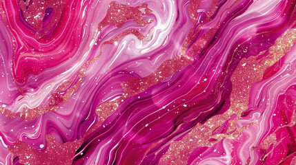 Obraz premium Produce an AI artwork featuring intricate marble ink designs with dazzling magenta pink glitter.