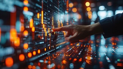 Human hand touching modern digital screen