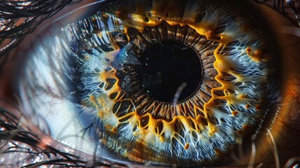 A human eye detailed with intricate patterns and mesmerizing iris