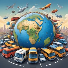 Naklejka premium Vehicles around a globe Drivers Day Celebration