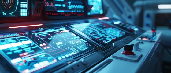 A futuristic medical device with glowing screens and digital interfaces in a hightech lab Closeup