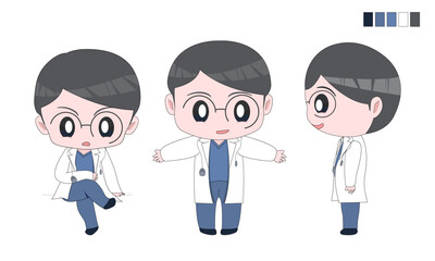 의사 SD 캐릭터(안경+똑똑함+수술+가운+귀여움)