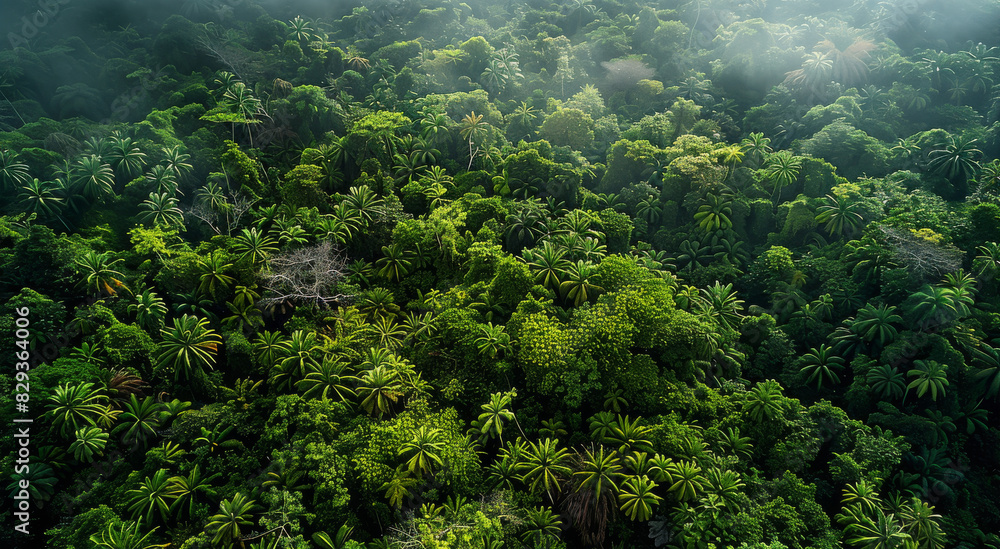 Poster Aerial view of a large jungle. Generative AI.