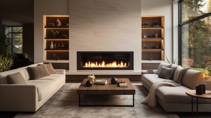 mountain cabin with a stone fireplace, 