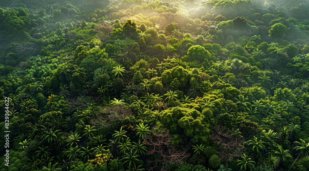 Poster Aerial view of a large jungle. Generative AI.