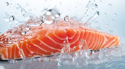 Fototapeta premium salmon on a clean white background with water droplets 