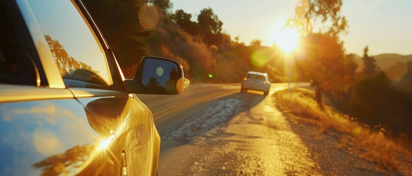 Families embarking on a road trip for a long weekend, the open road stretching ahead, close up