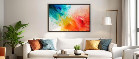 Frame mockup featuring a vibrant abstract design, injecting energy into the modern living room