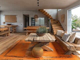 Rustic Living Room with Wooden Furniture
