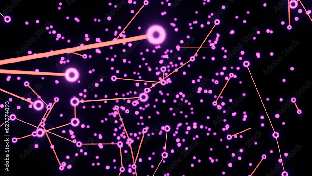 Poster plexus of abstract lines, triangles and dots. design. abstract endless digital world of purple color