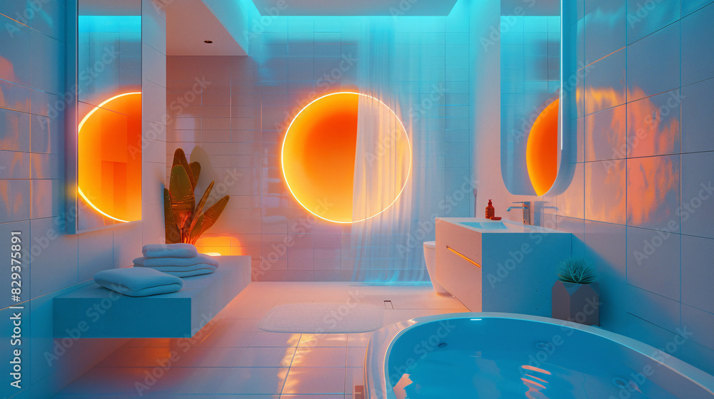 Poster an ai-enhanced smart home bathroom with augmented reality displays managing water temperature and sm