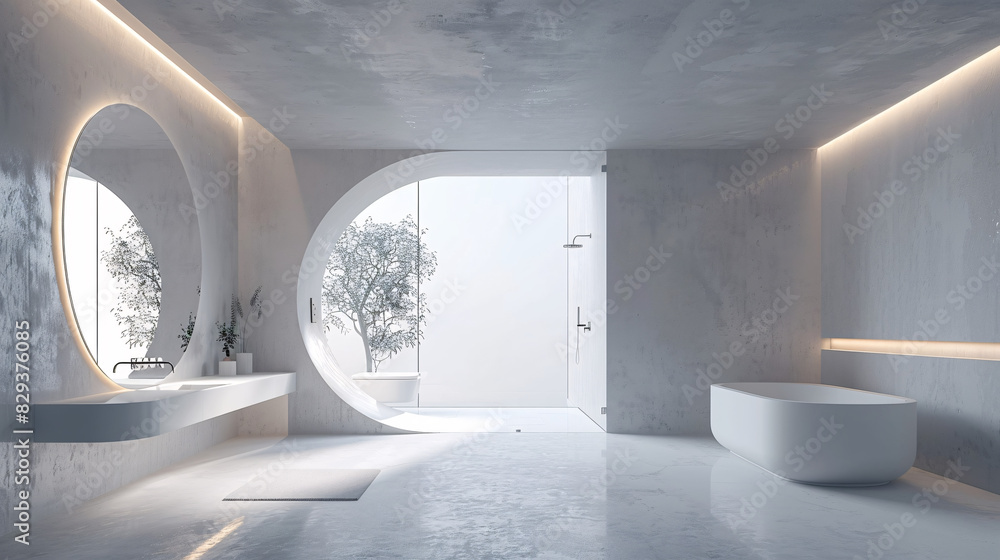 Poster an ai-enhanced smart home bathroom with augmented reality displays managing water temperature and sm