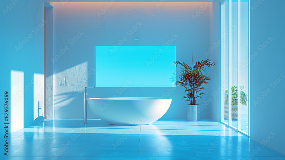 Poster an ai-enhanced smart home bathroom with augmented reality displays managing water temperature and sm