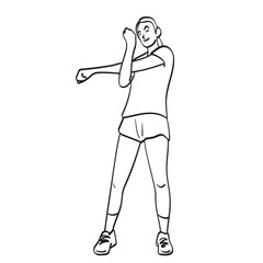 sporty woman with shoulder stretch exercise illustration vector hand drawn isolated on white background