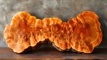 Obraz premium Unique Polished Cross Section of Large Wooden Log with Distinct Rings and Textures on Rustic Background