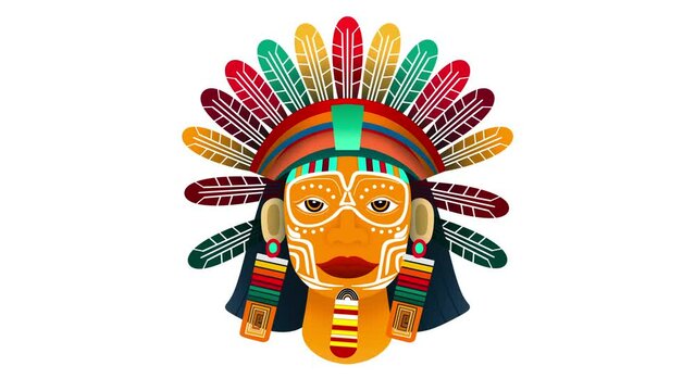 Indian Chief Head, Indian tribe's eyes, Red Indians Face, Native American Day background, face paint of native Americans, indigenous people day, Wearing Indian Headdress With Feathers, apache tribe
