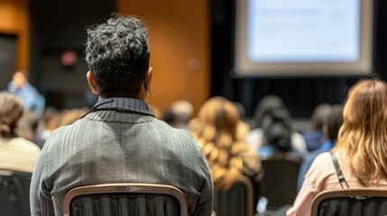 Fototapeta premium Abstract image of rear view of unidentified participant in the audience at a business and entrepreneurship symposium