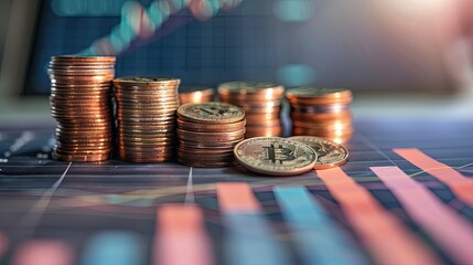 Abstract picture of bunch of coins with graph chart growth up, symbolize of business and economy growth