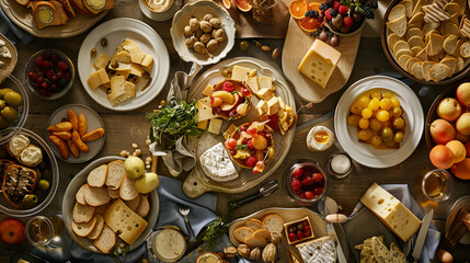 top view flat lay french dishes food.