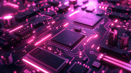 Violet Synthwave Cyberpunk Cyber Matrix Grid Tech Motherboard Circuitboard