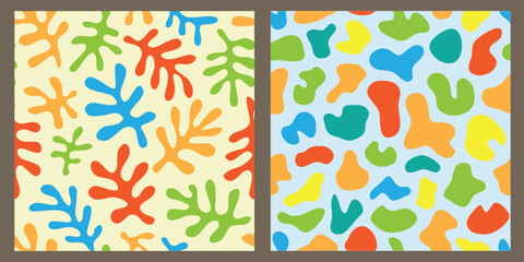 Abstract leaf cutout shapes seamless pattern. Trendy colorful leaves collage shape background design collection. Contemporary art decoration